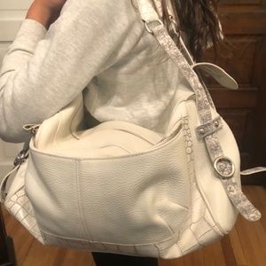 Furla White Shoulder Bag with Snakeskin Straps